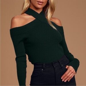 Lulus Party Mode Robbed Cold Shoulder Criss Cross Sweater XS